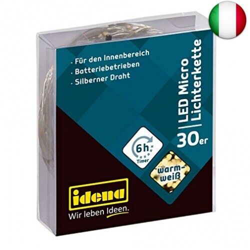 Idena 31824 - Micro catena luminosa a LED con 30 LED in bianco caldo, con