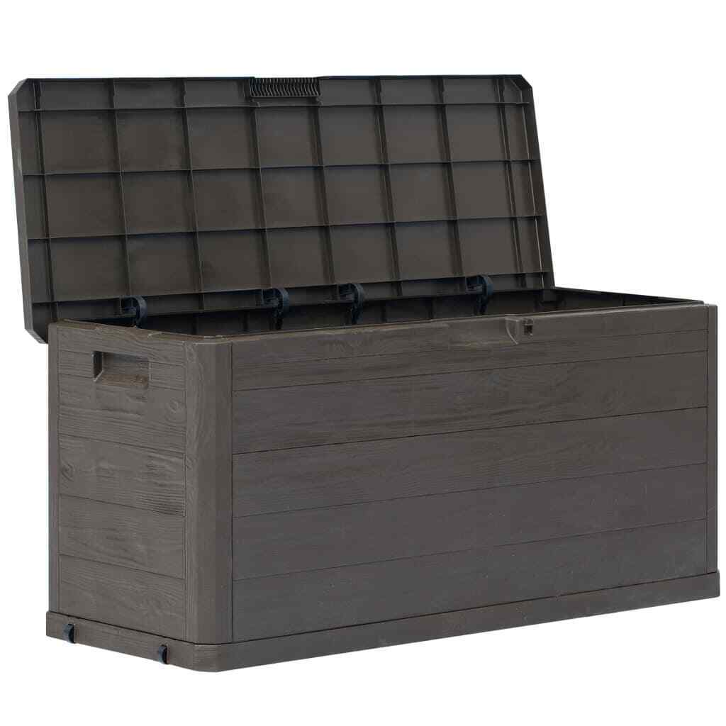 AX Baule Giardino 117x45x56cm Marrone Elegante Contenitore Cuscini Legno + 45687
