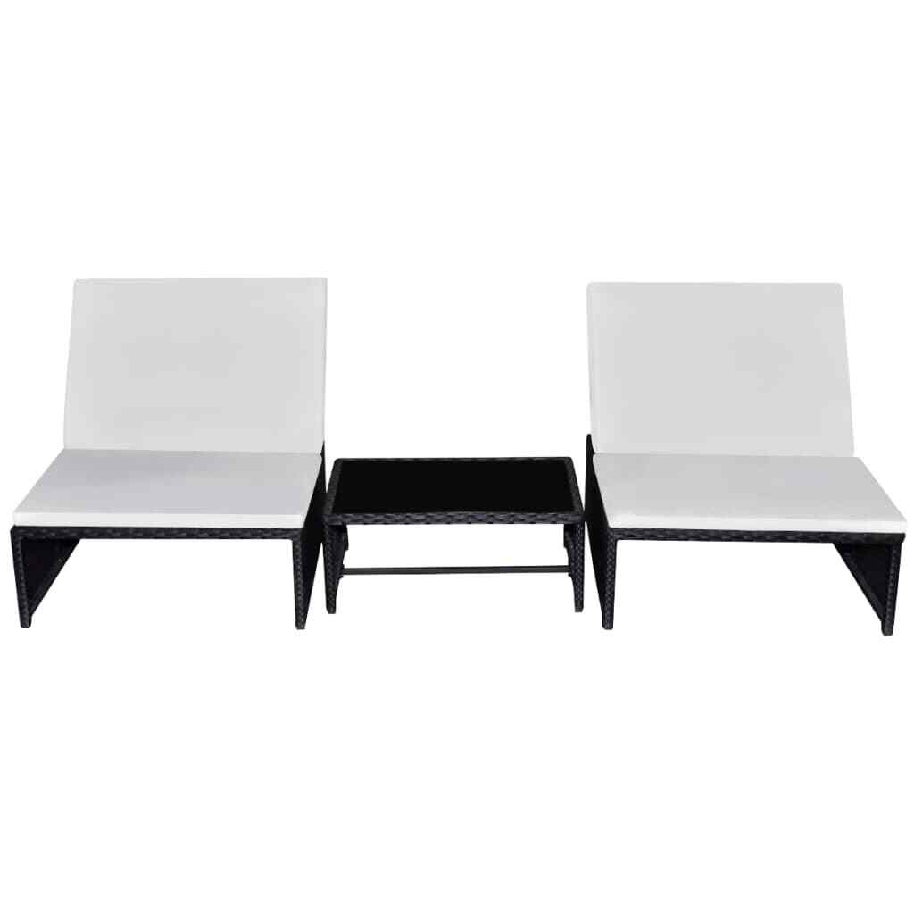 AX 2 Sedie Sdraio 2 Cuscini Crema Prendisole Polyrattan Nero Tavolino News 43069