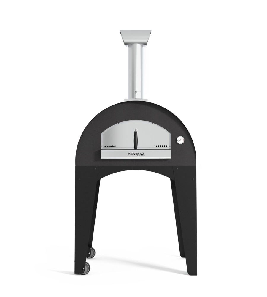 FORNO PIZZA A LEGNA CON CARRELLO FONTANA "CAPRI" COLORE ANTRACITE 2 PIZZE