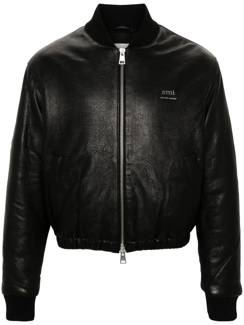 AMI Paris logo-plaque leather jacket - Nero