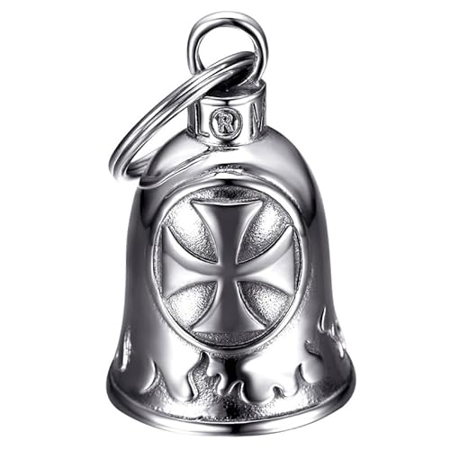 Bobijoo Jewelry - Clochette Moto Croix Templier Porte-Bonheur Acier Inoxydable Argent