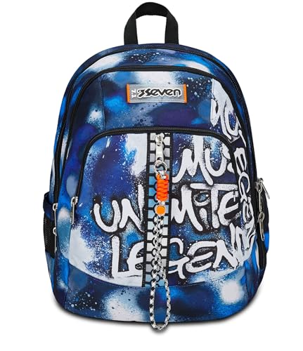 Seven Zaino Scuola Advanced, Blu, Retrocolor, Zaino Doppio Scomparto Con Supporto Usb, Tasca Porta Pc O Tablet, Tasca Porta Borraccia E Organizer, Zai