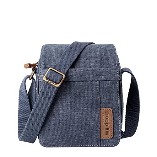 Troop London Trp0220 Classic Canvas Across Body Bag - Blue - H22 X W17 X D9Cm