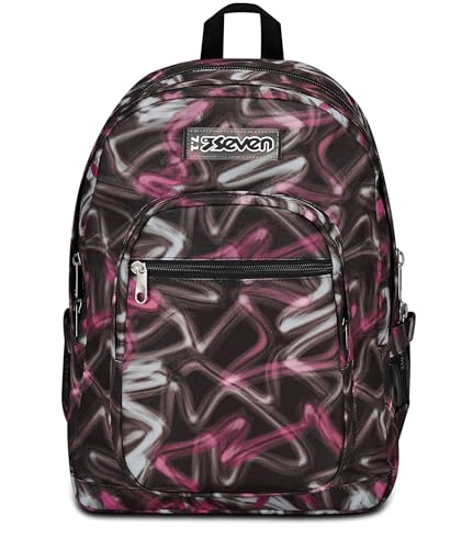 Seven Zaino Scuola Freethink, Nero Fucsia, Girl, Zaino Doppio Scomparto Con Supporto Usb, Tasca Porta Pc O Tablet E Tasca Porta Borraccia, Zaino Medie