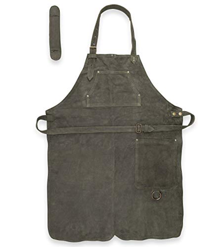 Angus Stoke Grembiule Da Barbecue In Vera Pelle Per Barbecue E Cuoco – Originale Grembiule In Pelle Per Barbecue Henry (Verde Oliva)