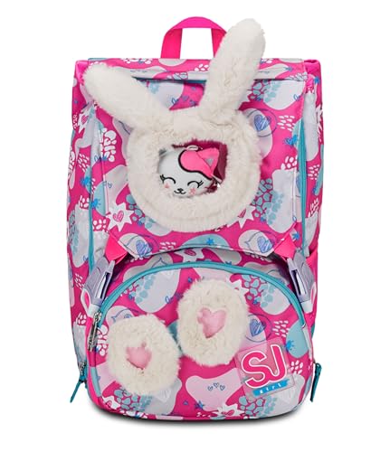 Sj Gang Zaino Scuola Estensibile, Rosa, Pinkfur, Zaino Doppio Scomparto Estensibile Tramite Zip Laterali, Tasca Porta Borraccia, Zaino Scuola Elementa
