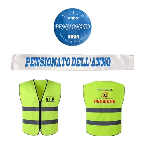 (3 Pezzi) Gilet Pensione+Fascia Pensionato+Spilla Pensione Addobbi Decorazioni Regali Per Festa Di Pensione Uomo