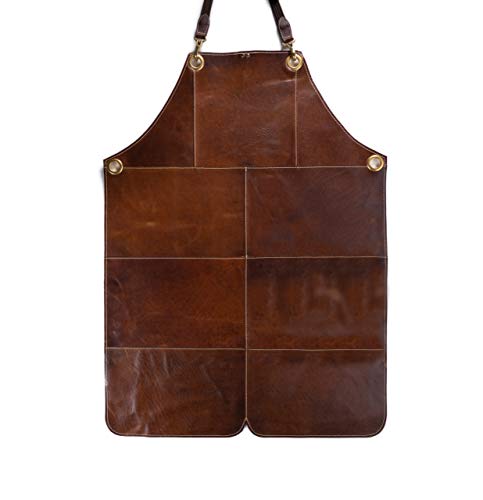 Angus Stoke Lenny - Grembiule In Pelle Da Uomo Per Barbecue E Cuoco In Vera Pelle, Stile Vintage, Con Toppe In Pelle, Taglia S/M