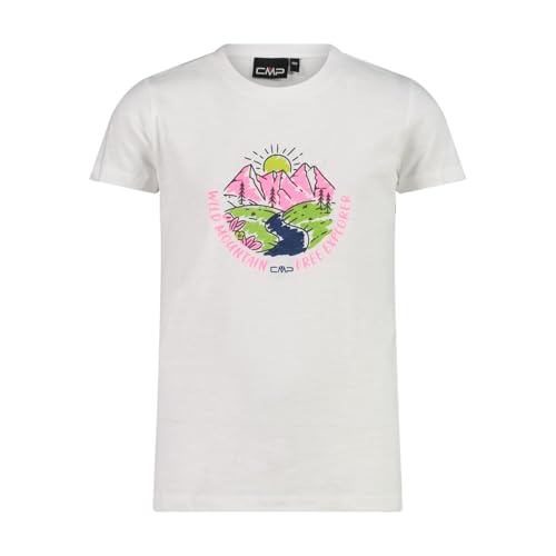 Cmp - T-Shirt Per Bambini, Bianco-Pink Fluo, 176