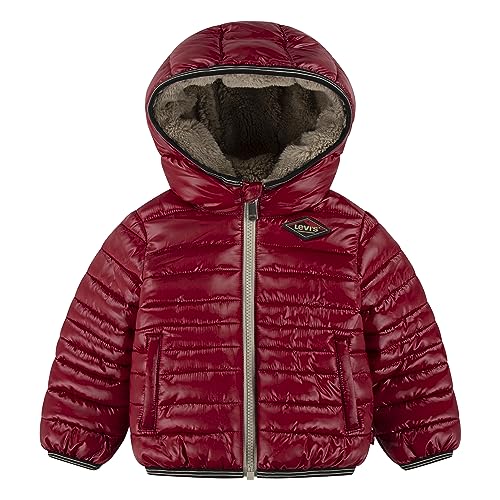 Levi'S Kids Lvb Sherpa Foderato Mdwt Puffer J 6Ef434 Capispalla Di Peso Medio, Rosso Ritmico, 9 Mesi Bimbo