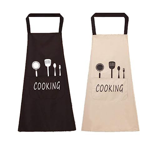 Linklkboy 2 Pezzi Grembiule Da Cucina Chef, Grembiule Da Ristorante Bbq Bar Chef Cucina, Grembiule Da Cucina Impermeabile Con 1Tasche,Cucina Uomo Donn
