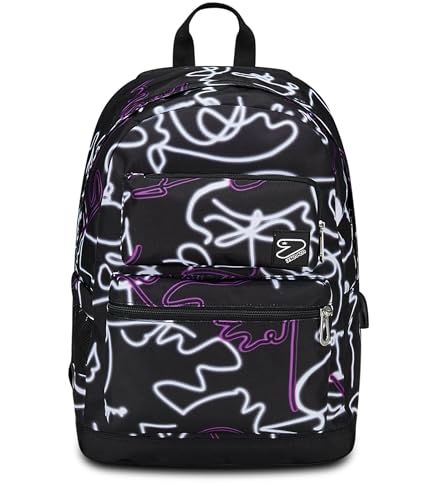 Seven Zaino Scuola Pro Estensibile Pockets The Double, Nero, Zaino Mono Scomparto Con Power Bank Incluso, Usb Plug, Tasca Porta Pc E Tasca Porta Borra