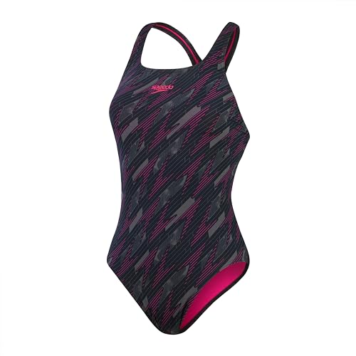 Speedo Hyperboom Allover Medalist Costume Da Bagno, Nero/Rosa, 14A Women'S