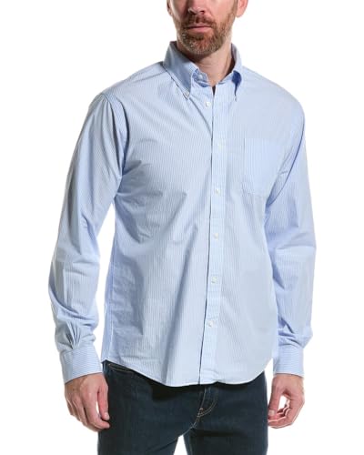 Brooks Brothers Friday Poplin Long Sleeve Pattern Sport Shirt Camicia Button-Down, Azzurro Chiaro, L Uomo