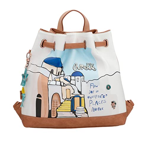 Anekke - Zaino Donna - Grande Dimensione - Chiusura A Magnete - 3 Manici E 1 Tasca - Collezione Mediterranean - Realizzata In Pu 100% - Misure 34 X 34