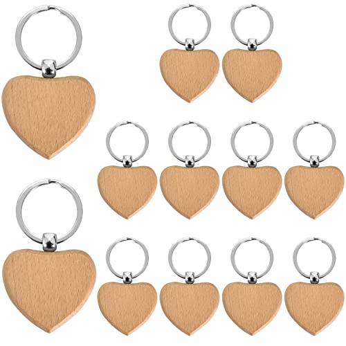 12 Pezzi Portachiavi In Legno Vuoto, Portachiavi Cuore Legno, Cuori Legno Fai Da Te, Portachiavi Vuoti Per Incisione, Pittura, Scritte, Regali Per Cop