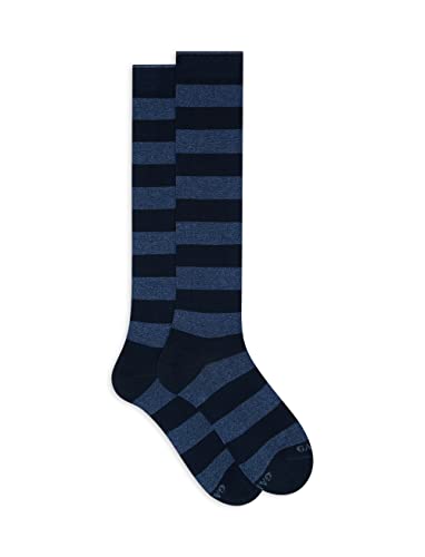 Calze Lunghe Uomo Cotone Leggero Oltremare Righe Bicolore