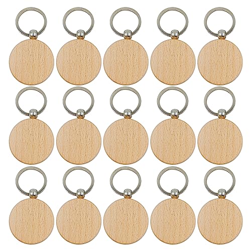 Taface 15 Portachiavi In Legno, Portachiavi Vuoto Rotondo, Portachiavi Personalizzabile, Utilizzato Per Intaglio Fai Da Te, Pittura, Decorazione, Rega