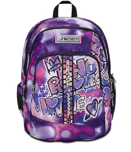 Seven Zaino Scuola Advanced, Viola, Bubble Street, Zaino Doppio Scomparto Con Supporto Usb, Tasca Porta Pc O Tablet, Tasca Porta Borraccia E Organizer