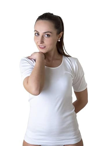 New Day Intimo Eccezionale Made In Italy- 3 Maglie Intime Per Donna Manica Corta Con Pizzo Macramé O Bordo Raso In 100% Puro Cotone (Raso/Bianco, Xl)