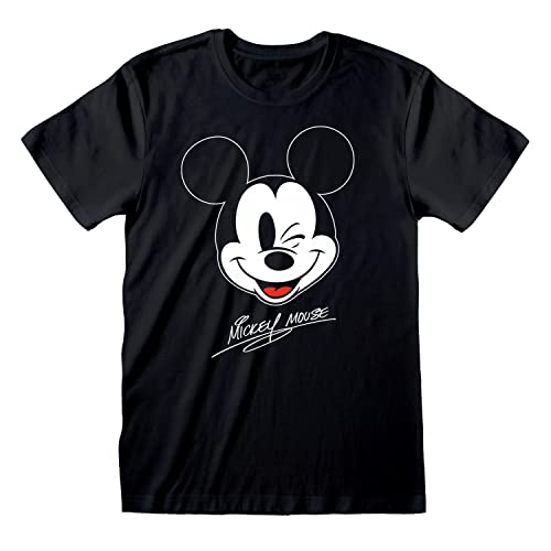 Disney Topolino - Maglietta A Maniche Corte Da Uomo Mickey Tee, Nero/Bianco, L