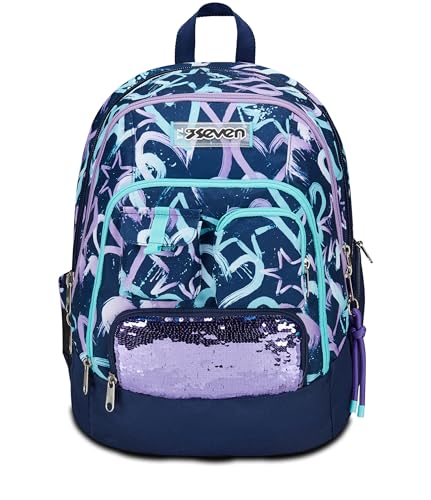 Seven Zaino Scuola Advanced, Viola Blu, Crystal Purple, Zaino Doppio Scomparto Con Tasca Porta Pc O Tablet, Tasca Porta Borraccia E Organizer, Zaino S
