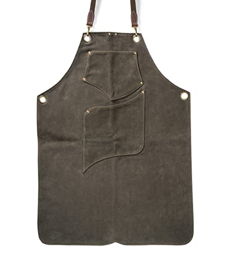 Angus Stoke Grembiule In Pelle Premium – Grembiule Da Barbecue – One Cut Vintage In Pelle – Bbq & Cucina – Archie, Verde Scuro, L-Xl