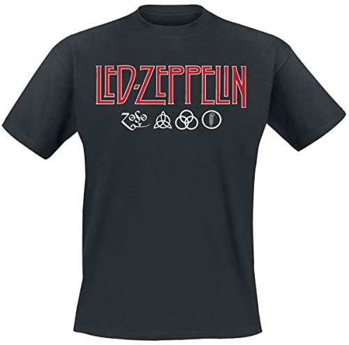 Led Zeppelin Ledzeppelin_Logo & Symbols_Men_Bl_Ts:1Xl T-Shirt, Nero (Black Black), X-Large Uomo