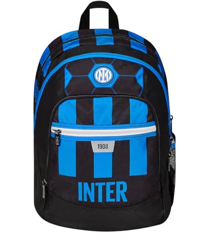 Seven Zaino Scuola Advanced F.C. Inter Calcio -Fino Alla Vittoria, Nero Blu - Zaino Doppio Scomparto Con Tasca Porta Borraccia - Zaino Scuola Bambino,