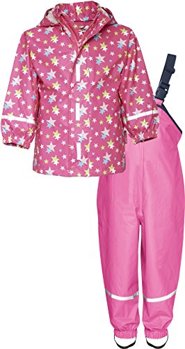 Playshoes - Regenanzug Sterne, Reflektoren, Abnehmbare Kapuze, Impermeable Bambina, Rosa (Pink 18), 7 Anni (Taglia Produttore: 128)