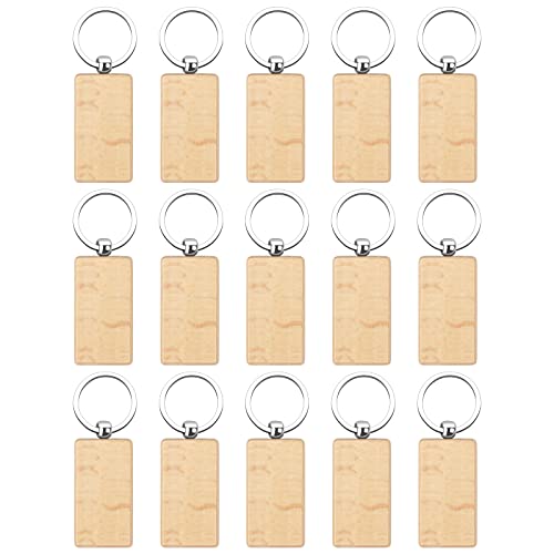 15 Pezzi Portachiavi In Legno, Fai-Da-Te Portachiavi Legno Vuoto Con Anello Diviso, Personalizzato Naturale Rettangolare Legno Portachiavi Per Chiavi