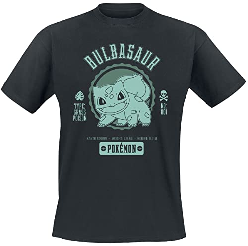 Pokémon Bulbasaur Uomo T-Shirt Nero Xl 100% Cotone Regular