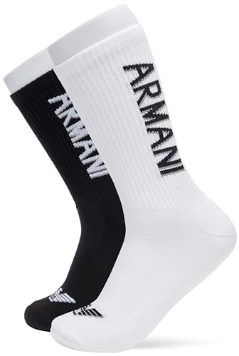 Emporio Armani Macro Logo 2-Pack Short Socks, Calzini Uomo, Multicolore (White-Black (Snow), Taglia Unica