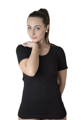 New Day Intimo Eccezionale Made In Italy- 3 Maglie Intime Per Donna Manica Corta Con Pizzo Macramé O Bordo Raso In 100% Puro Cotone (Raso/Nero, 3Xxl)
