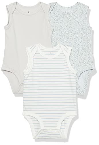 Amazon Essentials Body Senza Maniche In Jersey Di Cotone Elasticizzato (Precedentemente Amazon Aware) Unisex Bimbi, Pacco Da 3, Beige/Grigio Righe/Ver
