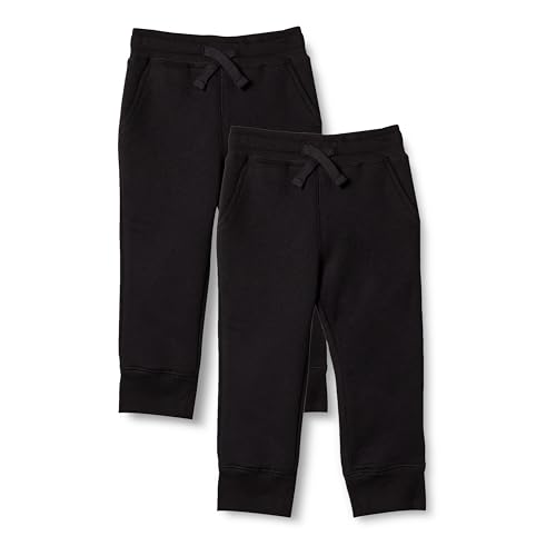 Amazon Essentials Pantaloni Sportivi Jogger In Pile Bambini E Ragazzi, Pacco Da 2, Nero, 8 Anni