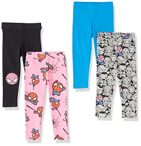 Amazon Essentials Disney | Marvel | Star Wars | Frozen | Princess Leggings Bambine E Ragazze, Pacco Da 4, Marvel - Spiderman, 6-7 Anni