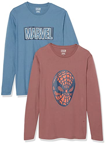 Amazon Essentials Disney | Marvel | Star Wars T-Shirt A Maniche Lunghe Uomo, Pacco Da 2, Marvel - Spiderman, Xl
