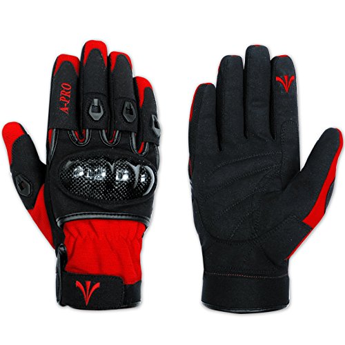 A-Pro Guanto Moto Tessuto Tecnico Corto Protezioni Carbonio Traspirante Rosso Xl