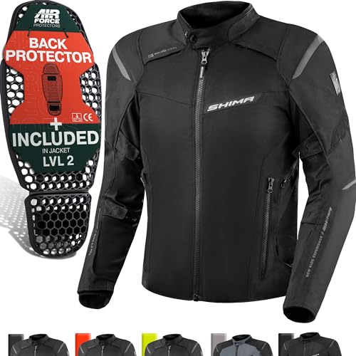 Shima Rush Giacca Moto Uomo Con Protezioni 4 Stagioni | Airforce Paraschiena | Giacchetta Da Moto Impermeabile Estiva Tuta Pantaloni Touring (Nero, Uo