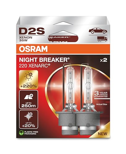 Osram Xenarc Night Breaker 220, D2S, 220% Di Luminosità In Più, Lampada Per Fari Allo Xeno, 66240Xn2-2Hb, Scatola Pieghevole (2 Lampade)