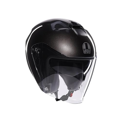 Agv - Irides E2206, Casco Moto Jet, Unisex, Assorbimento Del Sudore, Visiera Antigraffio E Anti-Uv, Asfalto Grey, L