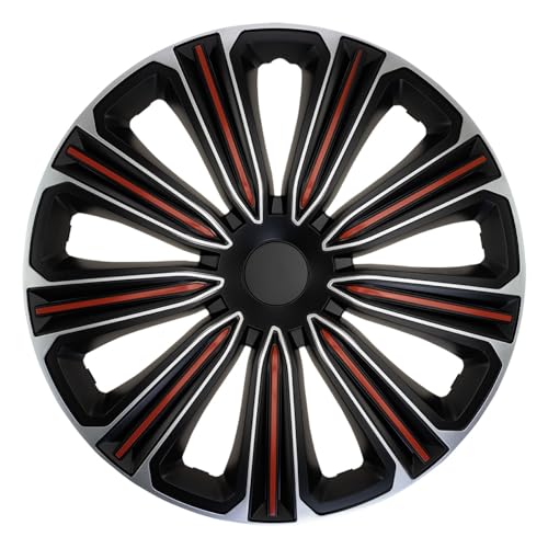 J-Tec Set Di 4 Copricerchi Rosso 15 Pollici Argento/Nero/Rosso