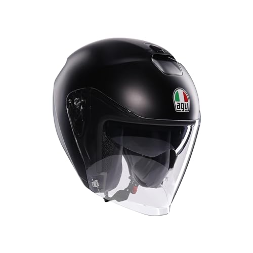 Agv - Irides E2206, Casco Moto Jetunisex, Casco Moto Open Face Con Visiera Antigraffio E Protezione Uv, Matt Black, L