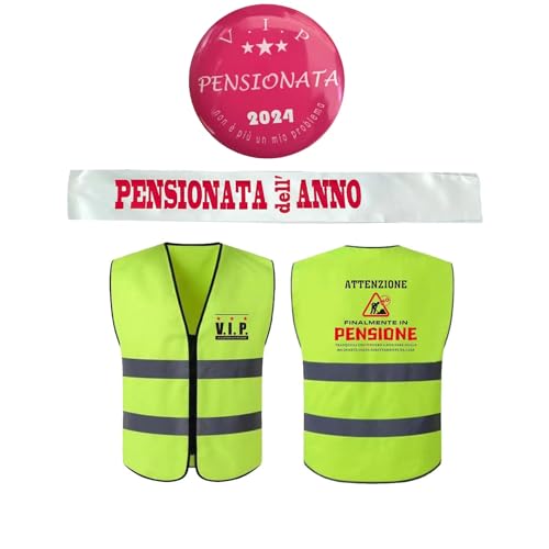 (3 Pezzi) Gilet Pensione+Fascia Pensionata+Spilla Pensione Addobbi Decorazioni Regali Per Festa Di Pensione Donna