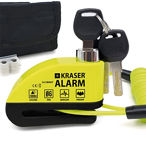 Kraser Wa6Y Bloccadisco Moto Allarme 110Db, Rinforzato Impermeabile, Lucchetto Moto Antifurto Sonoro, Blocca Disco Motorino, Scooter Bicicletta Elettr