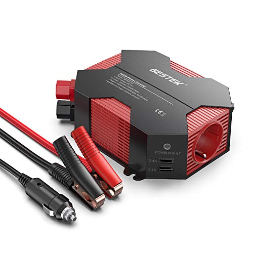 Bestek Inverter Da Auto 12V A 220V 400W, Trasformatore 12V A 220V Con 4 Porte Usb 1 Presa Schuko, Pinza Per Batteria & Adattatore Per Accendisigari -