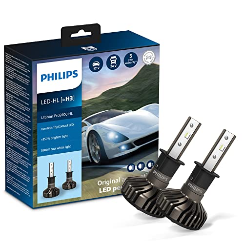 Philips Ultinon Pro9100 Led Lampadina Fari Auto (H3), 350%, 5.800K, Set Di 2