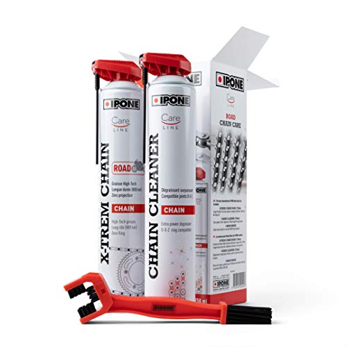 Ipone - Pacchetto Manutenzione Catena Da Strada - Chain Cleaner 750 Ml + X-Trem Chain Road 750 Ml + Spazzola Per Catena